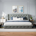 Grey Queen Size Platform Bed Frame with 4 Storage Drawers C419