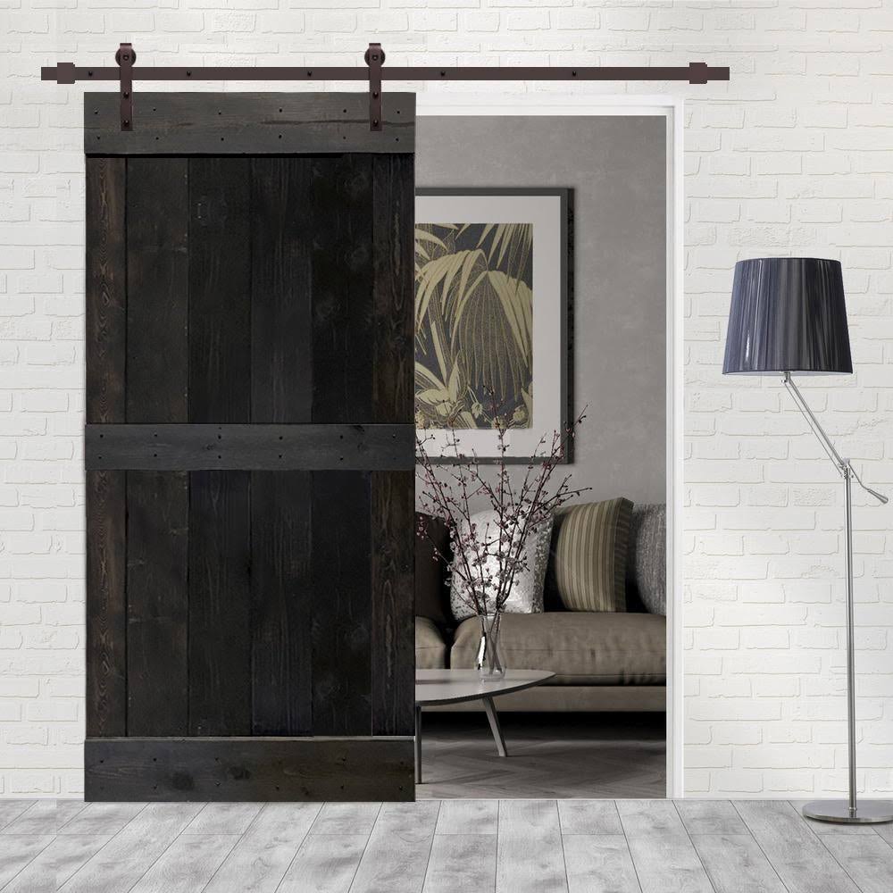 Charcoal Black Stained Wood Interior Sliding Barn Door with Hardware Kit N768042