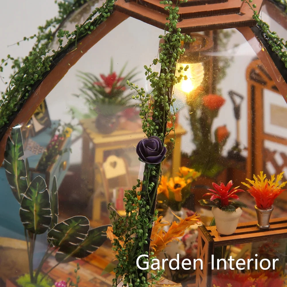 DIY Miniature Dollhouse Kit Wooden Flower Green House E62691