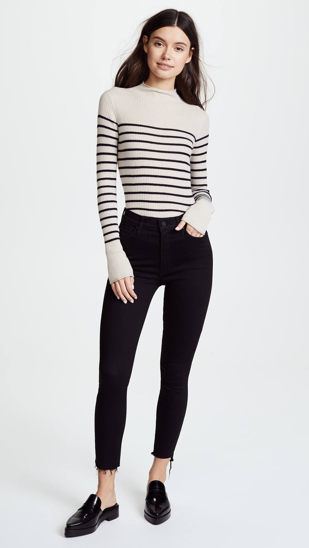 Black Zip Ankle Step Fray Jeans X8564