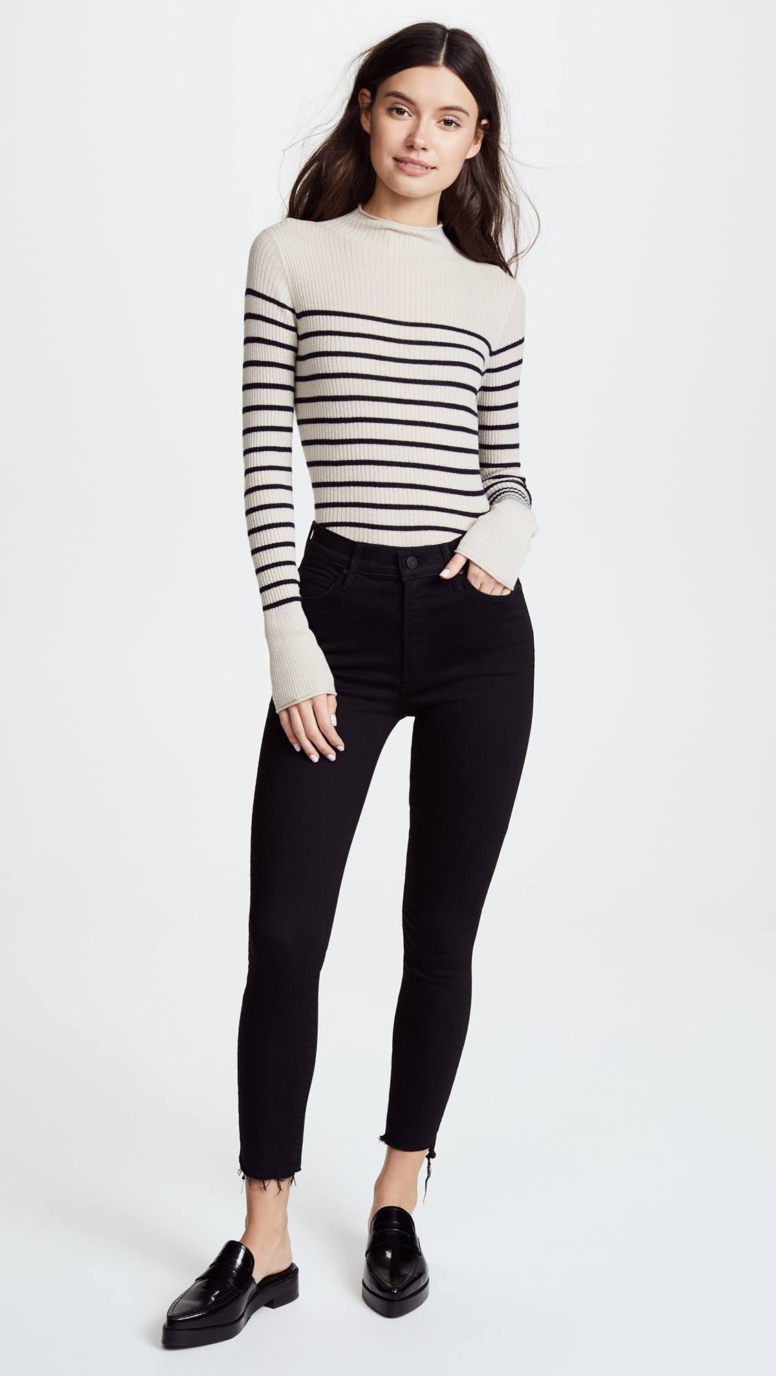 Black Zip Ankle Step Fray Jeans X8564