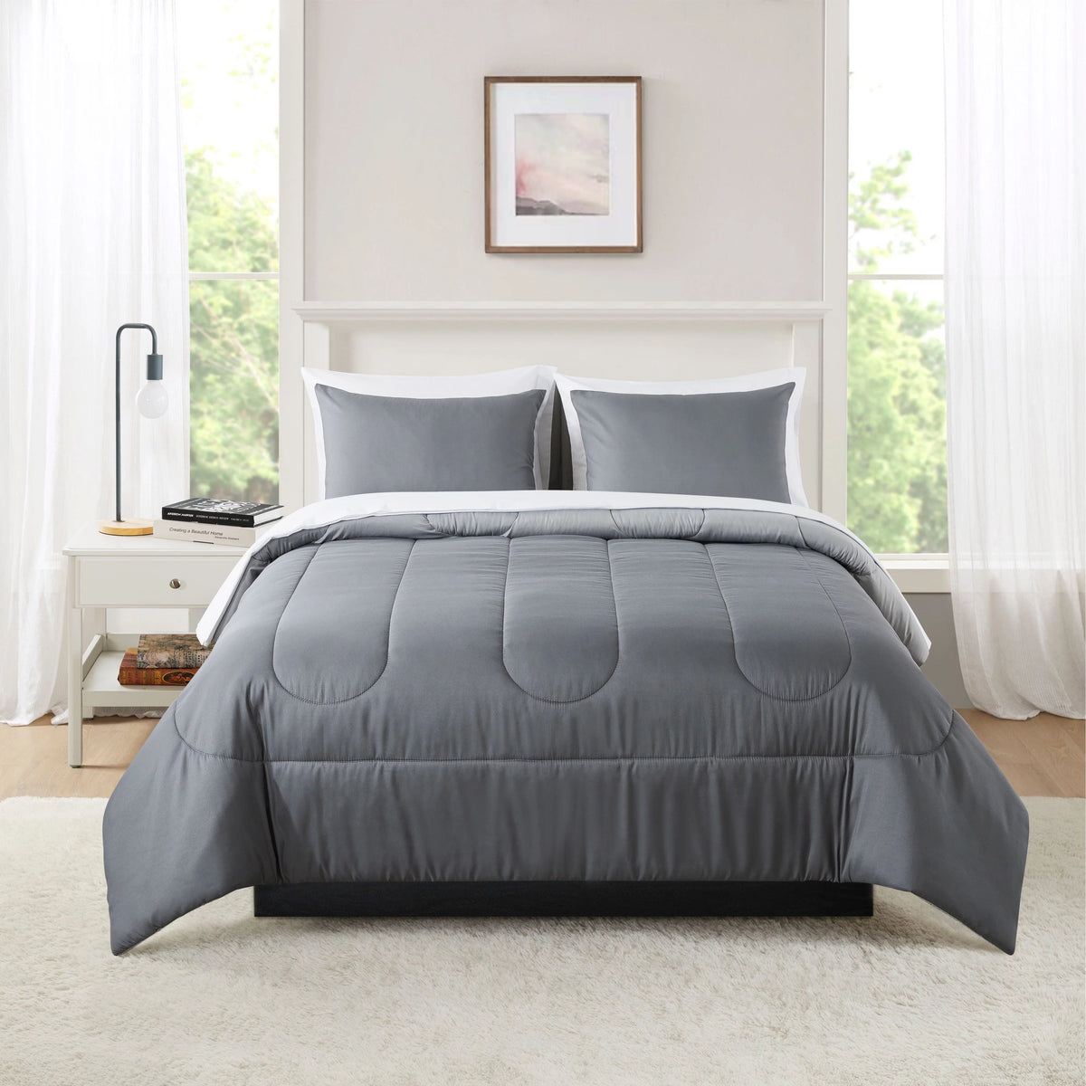 Blue Check Reversible 7-Piece Queen Comforter Set with Sheets Y7688