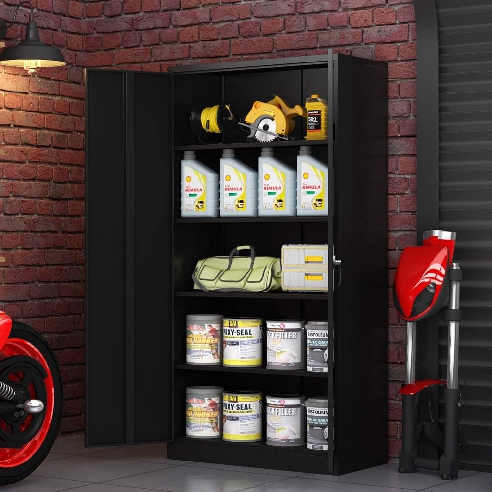Metal Storage Cabinet with 2 Doors and 4 Adjustable Shelves Lockable Steel Storage Cabinet B6592