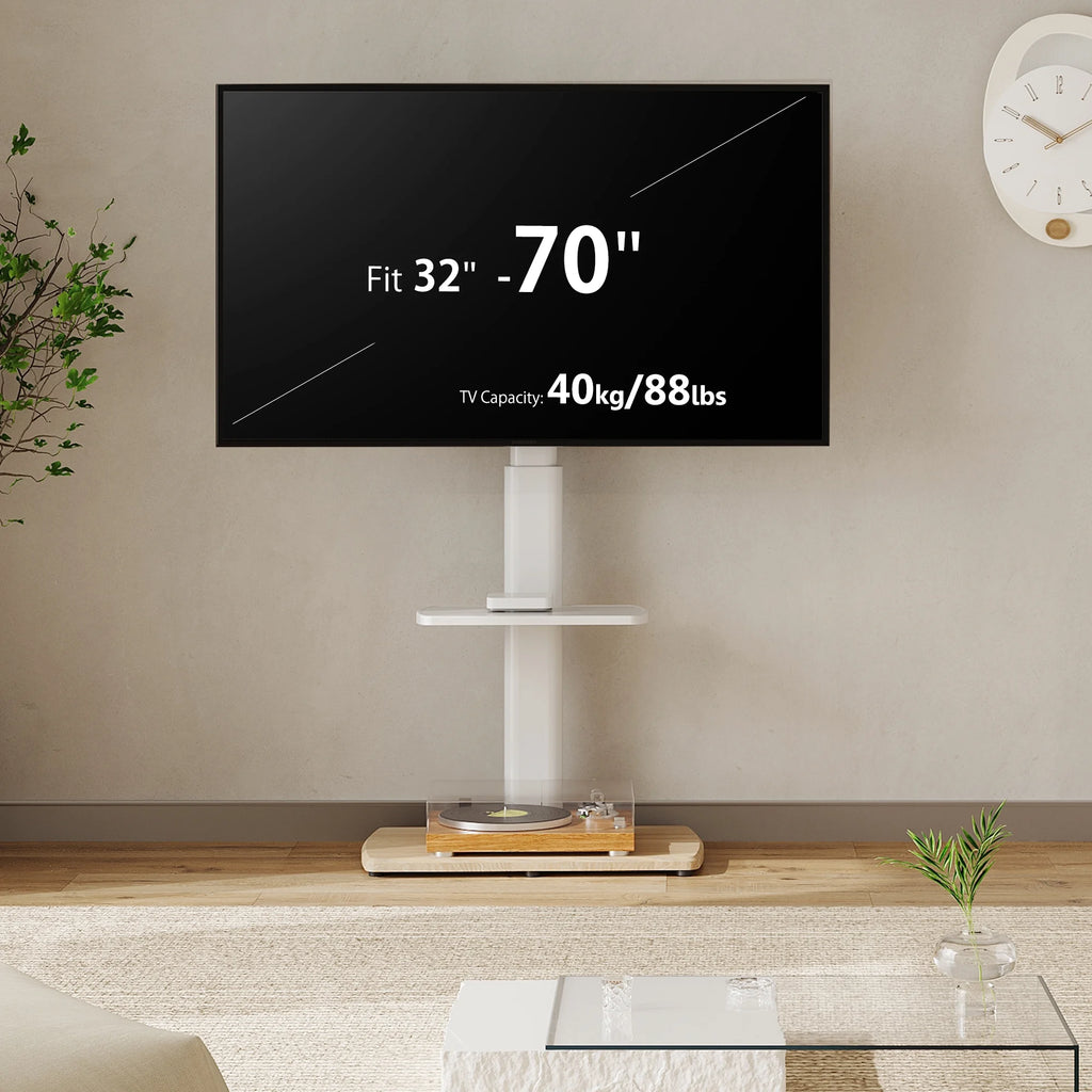 Floor TV Stand for 32-70 Inch Flat or Curved TVs, Height Adjustable, White D560582