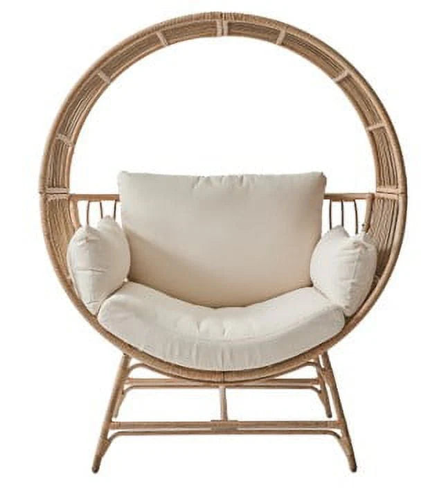 Beige Round Wicker Outdoor Egg Chair Z73827