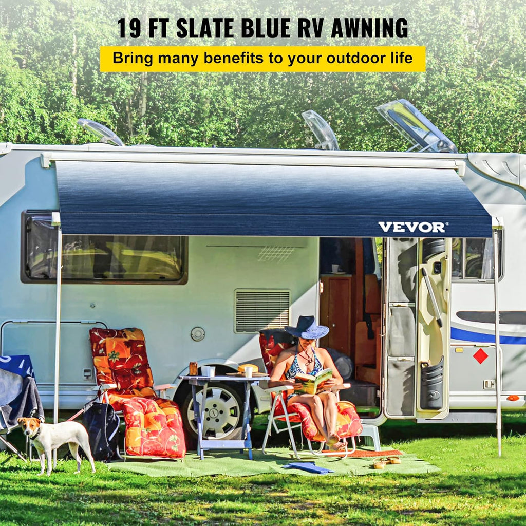 19 FT Slate Blue Vinyl RV Awning Replacement Fabric P692