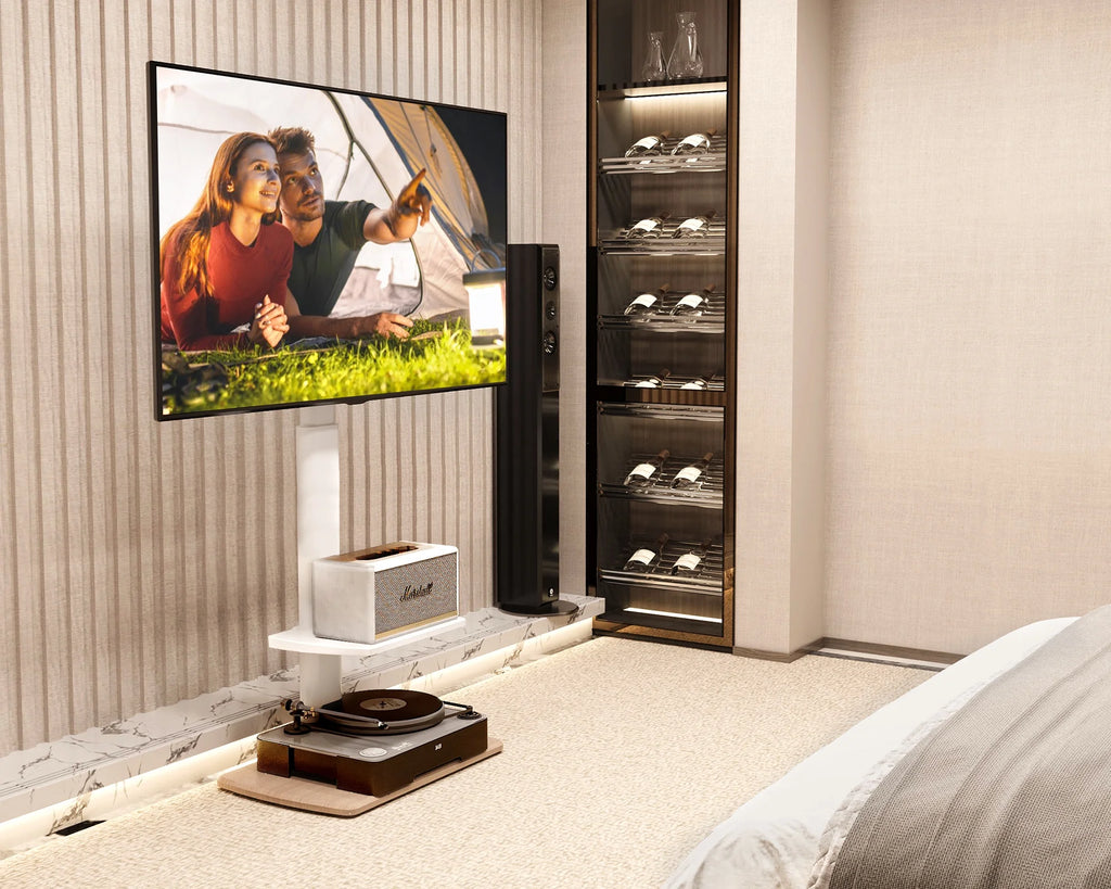 Floor TV Stand for 32-70 Inch Flat or Curved TVs, Height Adjustable, White D560582