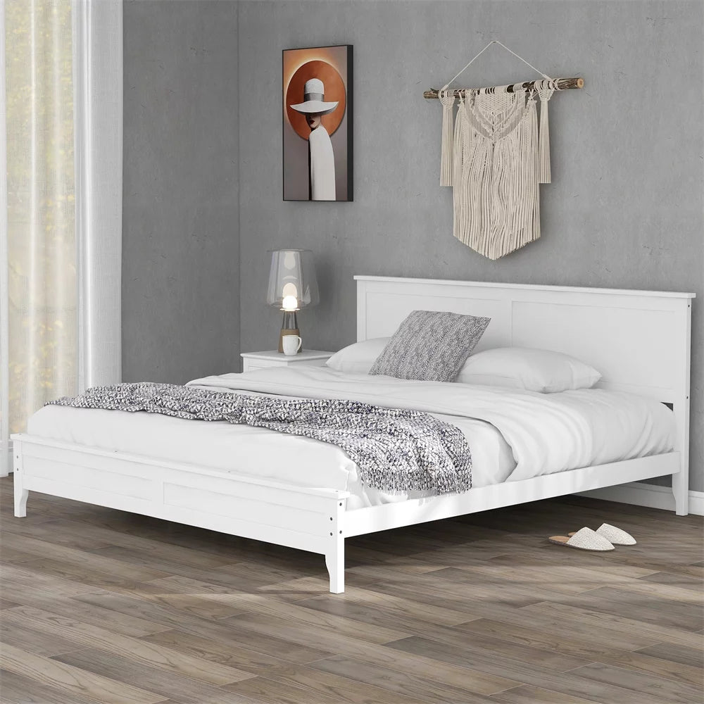 White King Size Solid Wood Platform Bed with Headboard M286