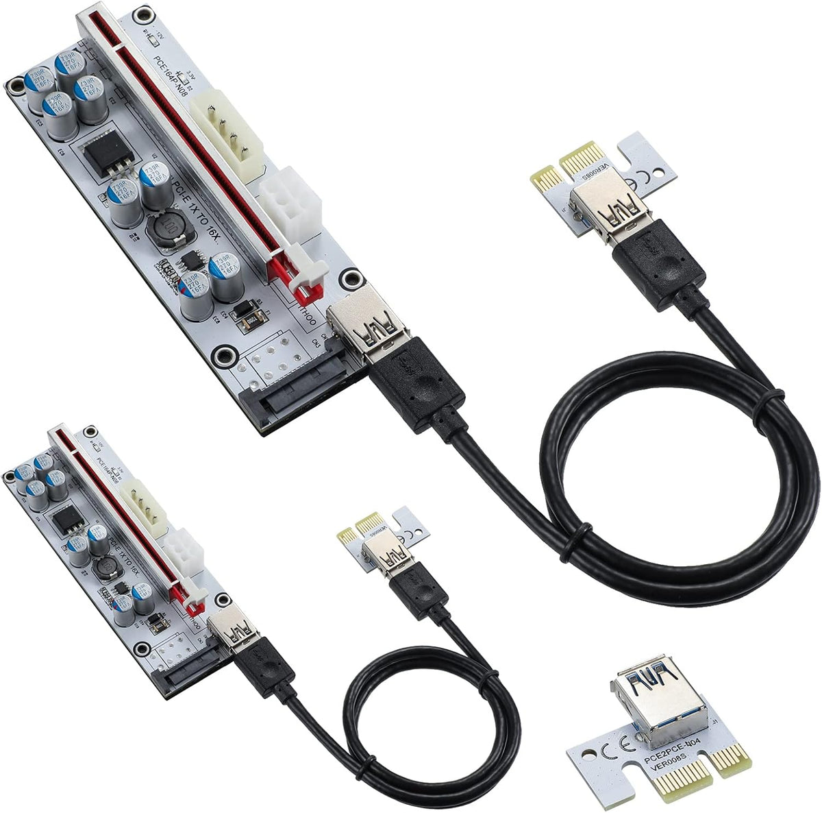 2 Pack PCIE Riser 1X to 16X Graphics Extension Adapter Card with USB 3.0 Cable B340715