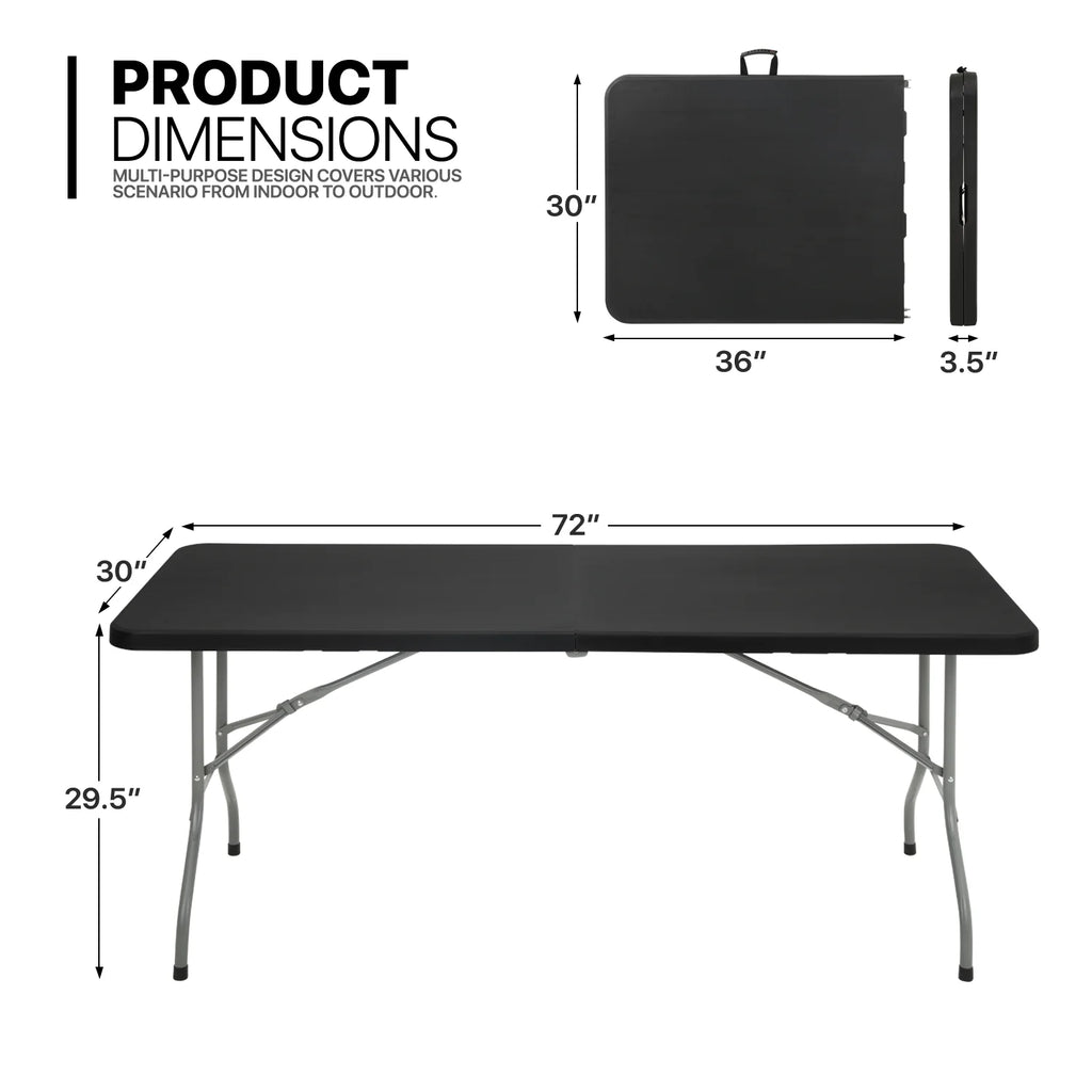 7 Pieces 6 FT Folding Table and Chair Set Black O751