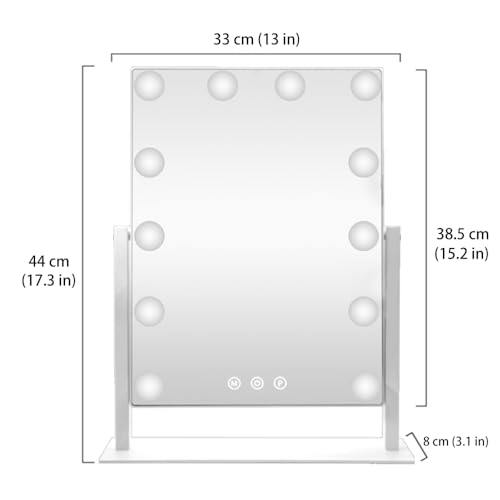 White Hollywood Vanity Mirror with 12 Dimmable Bulbs I9150