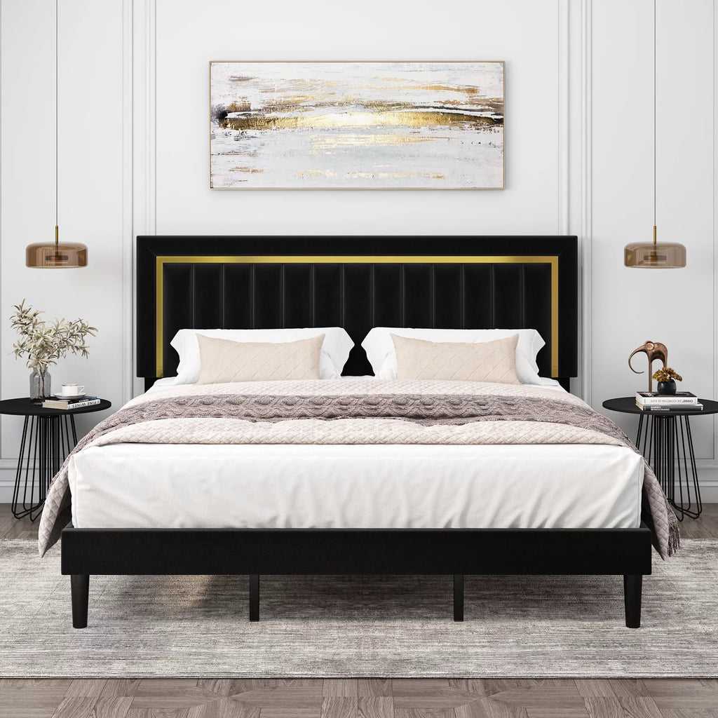 Queen Velvet Tufted Upholstered Platform Bed Frame V7784
