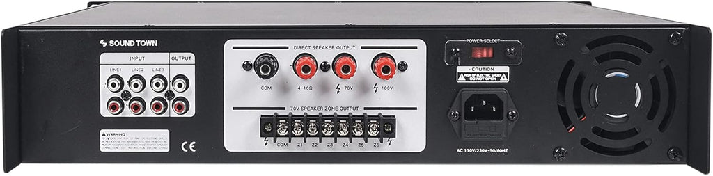 360W 6-Zone 70V/100V Commercial Power Amplifier with Bluetooth, Optical, Phantom Power R558042