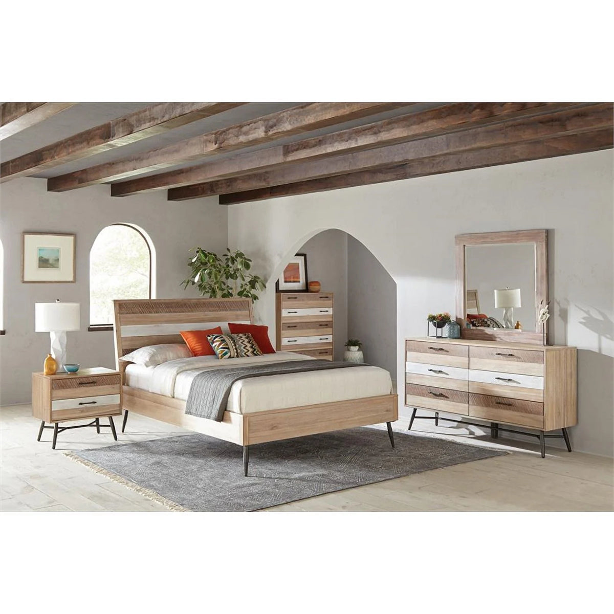 4-piece Brown Wood Eastern King Bedroom Set Q7777