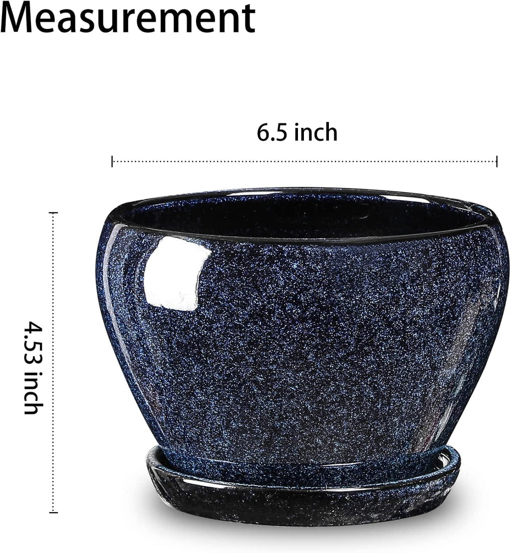 6.5 Inch Ceramic Plant Pot with Drainage Hole and Saucer A867