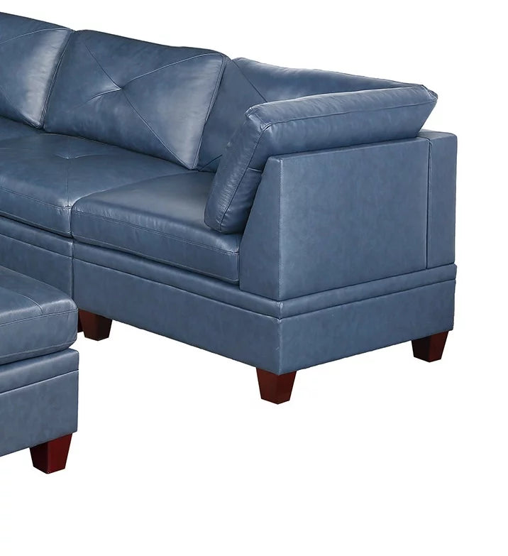 Ink Blue Top Grain Leather 7pc L-Sectional Sofa P66872
