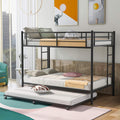 Twin Over Twin Metal Bunk Bed with Trundle and 2 Ladders (White) R77112