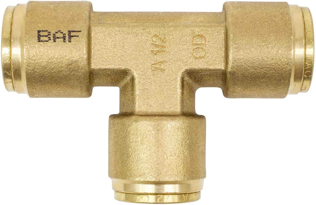 Brass Push to Connect Union Tee Air Brake Tube Fitting, 1/2" Tube OD, 5 Pack Z888