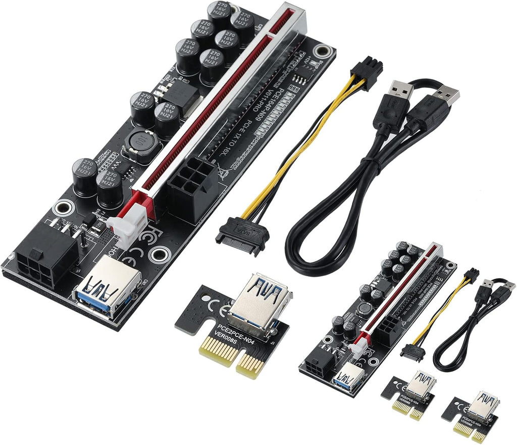 2 Pack PCIE Riser 1X to 16X Graphics Extension Adapter Card with USB 3.0 Cable B340715