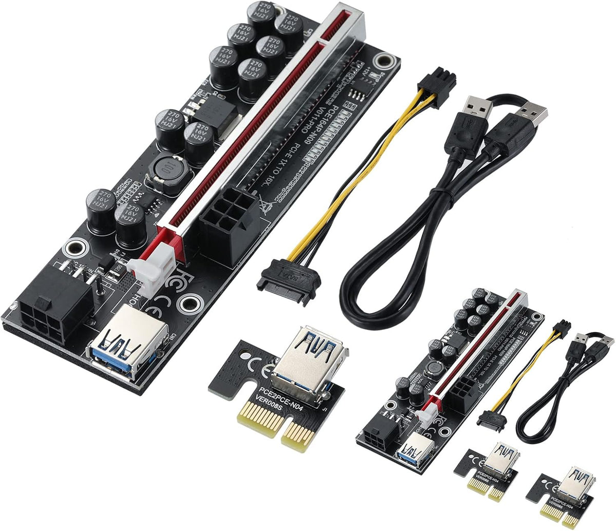 2 Pack PCIE Riser 1X to 16X Graphics Extension Adapter Card with USB 3.0 Cable B340715