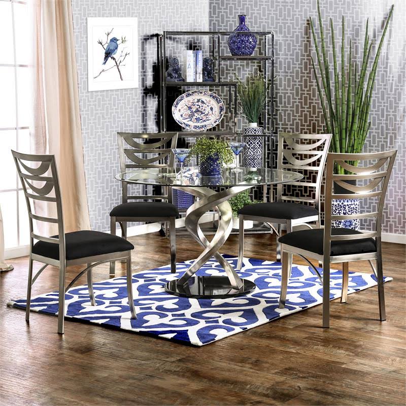 Round Clear Glass Top Dining Table in Silver G880093