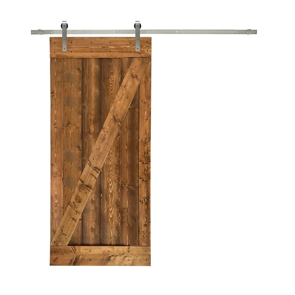 Weather Oak Stained Wood Interior Sliding Barn Door with Hardware Kit J38939
